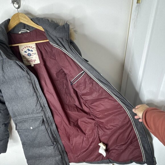 Pyrenex Heritage Down Parka Gray Wool Real Fur Trim Hood Men’s L France - Picture 5 of 9
